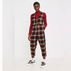 Urban Outfitters Reign  Plaid Flannel Jumpsuit Sleeveless V-Neck Zipper